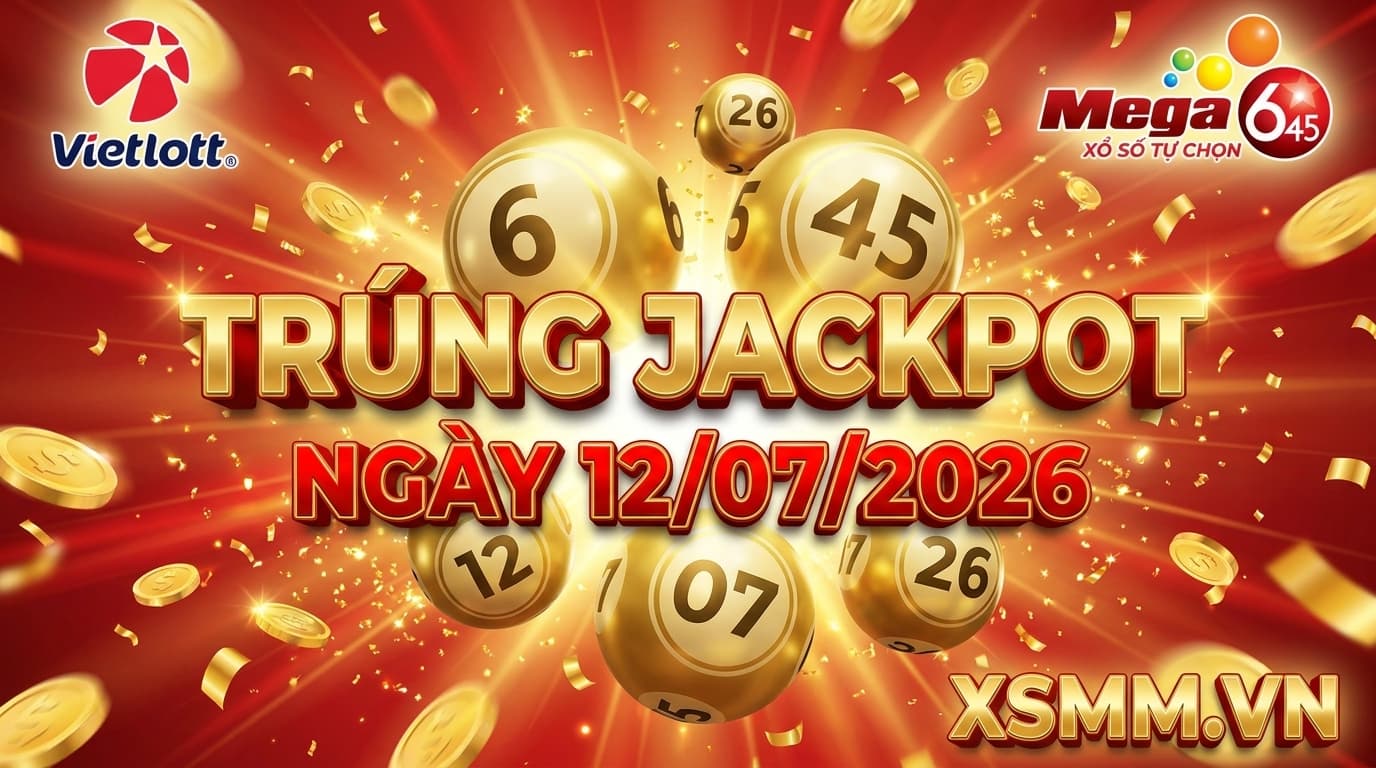 Ảnh thumbnail chúc mừng người trúng Jackpot Vietlott Mega 645 ngày 12/07/2026