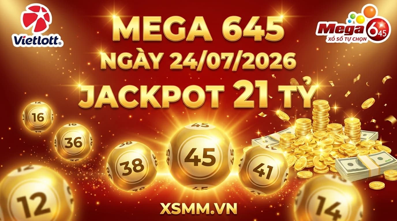 Phân tích kết quả Vietlott Mega 645 ngày 24/07/2026 với jackpot hơn 21 tỷ đồng