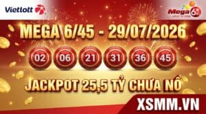 Phân tích xổ số Vietlott Mega 645 ngày 29/07/2026 - dãy số 02 06 21 31 36 45, Jackpot 25,5 tỷ chưa nổ