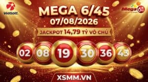 Phân tích kết quả Vietlott Mega 645 ngày 07/08/2026 với dãy số 02-08-19-30-36-43, jackpot 14,79 tỷ đồng vô chủ