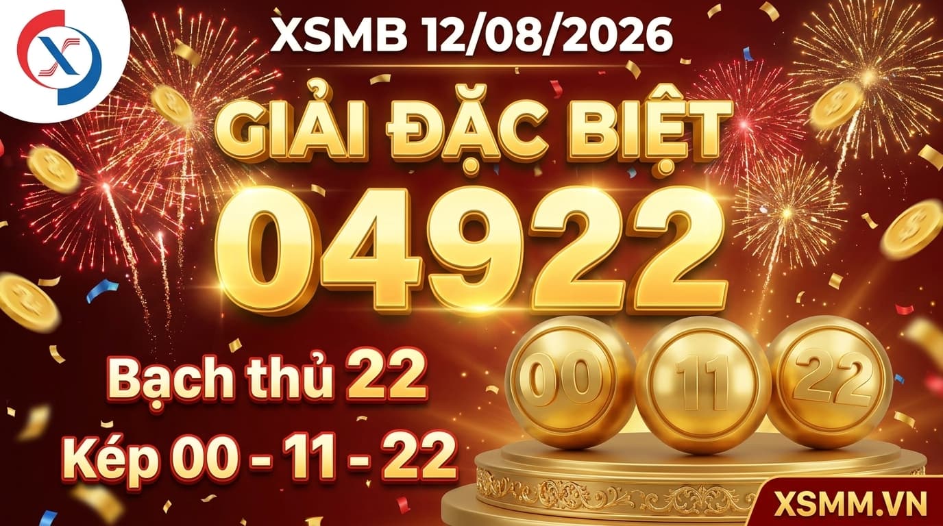 Phân tích kết quả xổ số Miền Bắc ngày 12/08/2026 - giải đặc biệt 04922, bạch thủ 22, bộ ba lô kép 00 11 22
